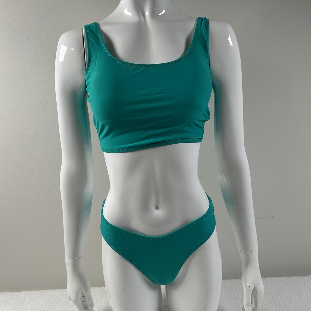 Bikini Set Womens Small Green Athletic Crop Tank Top High Cut Bottom Two Piece